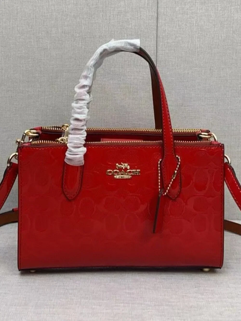NWT Coach Nina Small Tote Bag In Signature Leather in Red - Picture 6 of 9